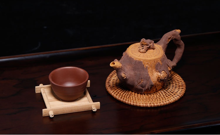 仿木外皮紫砂壺，創意木樁手工雕刻紫砂壺